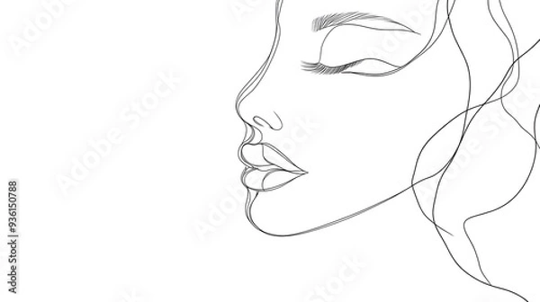 Fototapeta Minimalist female face, continuous line, artistic sketch