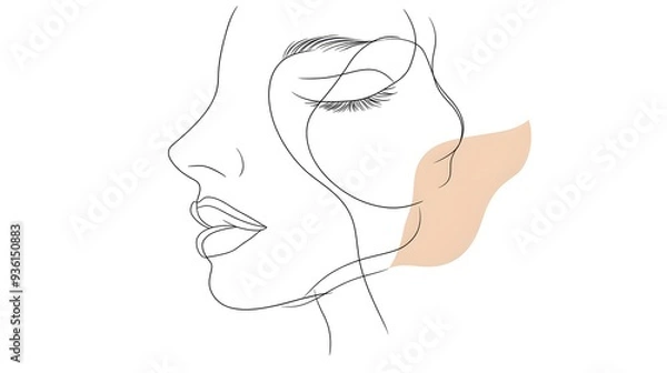 Fototapeta Minimalist female face, continuous line, artistic sketch