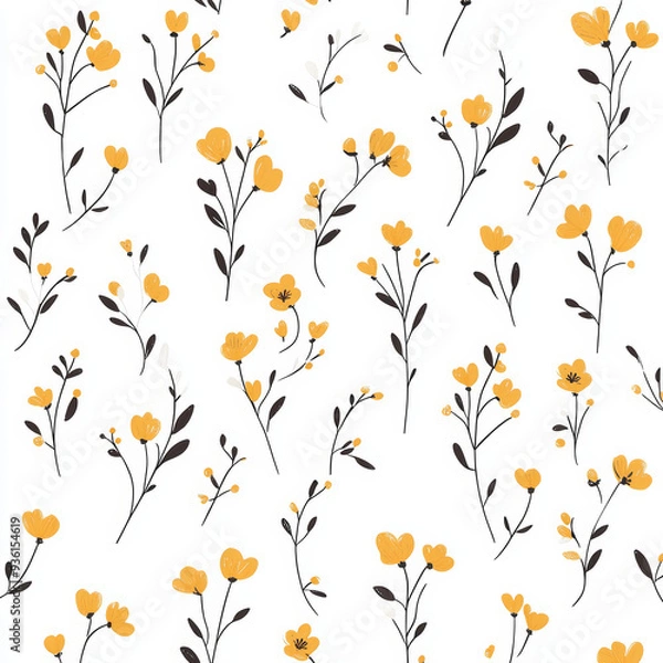 Fototapeta Seamless, Floral pattern, Hand-drawn flowers, Pastel colors, Minimalist design, Cute flowers, Soft colors, Simple drawing, White background, Negative space, Decorative design, Vector pattern