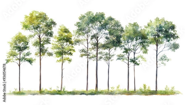 Fototapeta forest tree watercolor isolated on transparent background cutout