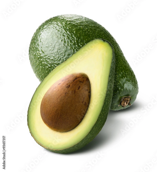 Obraz Całe awokado pokroić pół na białym tle