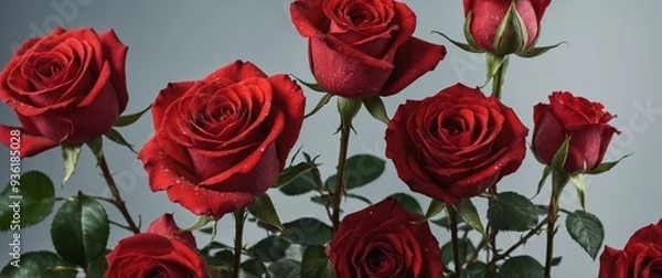Obraz Exquisite red rose blossoms on clear background - ideal for graphic design.