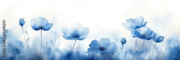 Obraz A minimalist watercolor blue abstract flowers