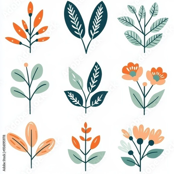 Fototapeta Isolated botanical hand drawn element on a white background. Modern illustration.
