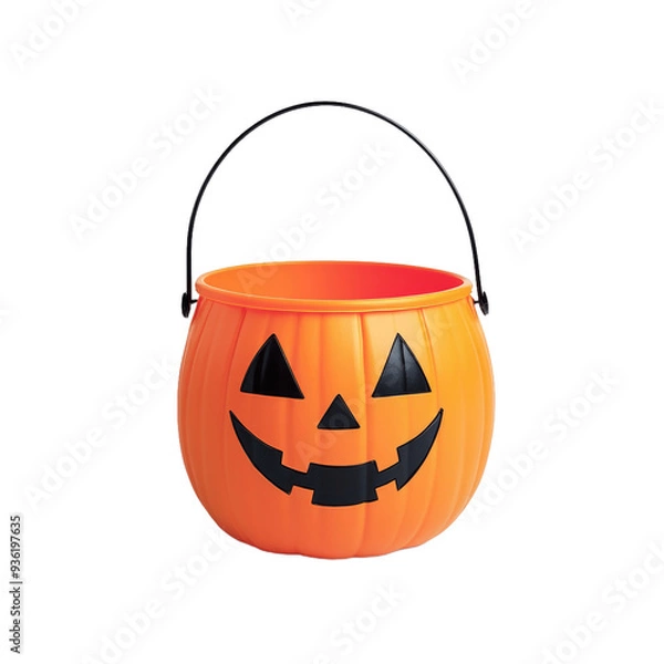 Fototapeta Floating Halloween jack pumpkin bucket on transparent background Trick or Treat