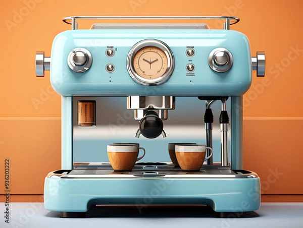 Fototapeta Eyecatching Two coffee cups on coffee device machine