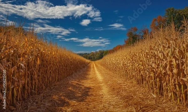 Obraz Path leading through cornfield, tall stalks