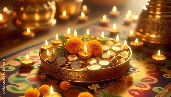 Obraz Gleaming Gold and Glowing Diyas: Dhanteras Beauty