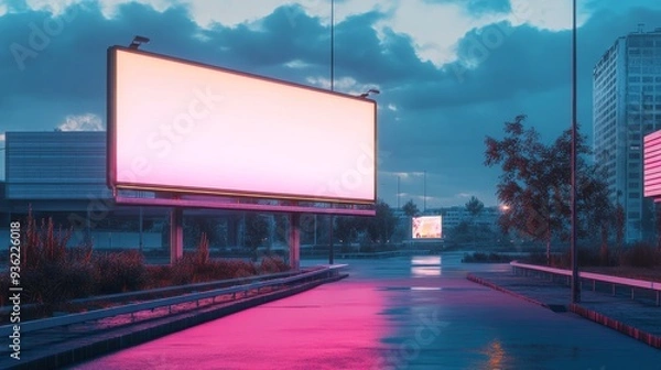 Fototapeta 3D billboard mockup to present advertisements in a vibrant modern way. Showcase your products, services, or campaigns effectively.