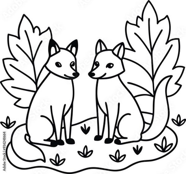 Obraz Simple and fun Fox line art for kids coloring book great for all ages
