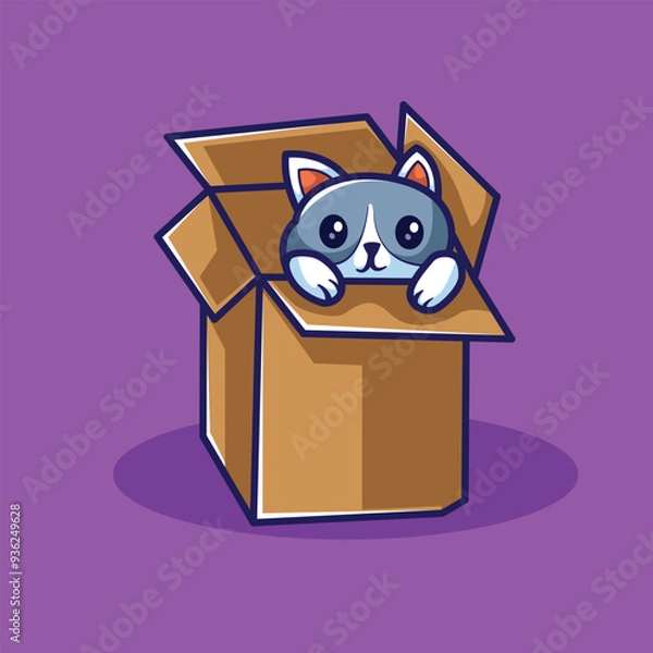 Obraz vector illustration of a cute cat in a box