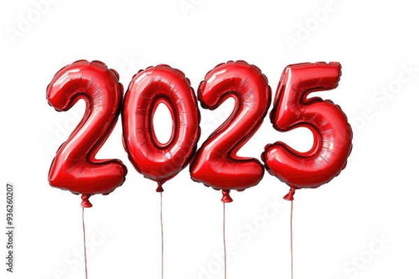 Fototapeta 2025 Red number helium balloons isolated background. Realistic foil balloon