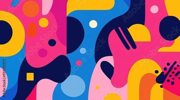 Fototapeta Colorful abstract shapes and patterns in vibrant hues fill a canvas with creative energy and artistic expression