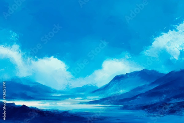 Fototapeta Blue sky background with tiny clouds. Abstract nature background. Copy space.