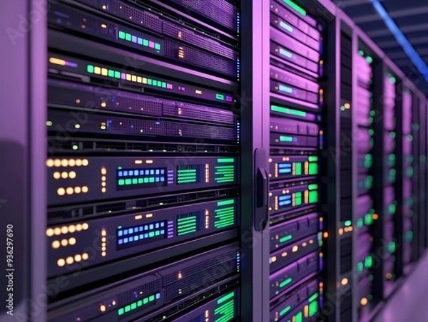 Fototapeta A visualization of big data being processed by servers, showing complex patterns and relationships