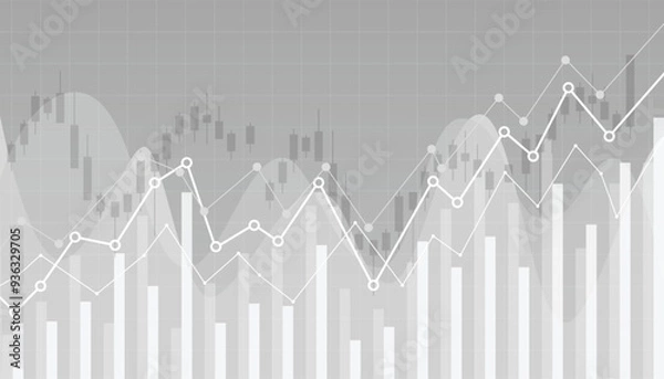 Obraz Stock market Line Chart with Gradient Grey Background