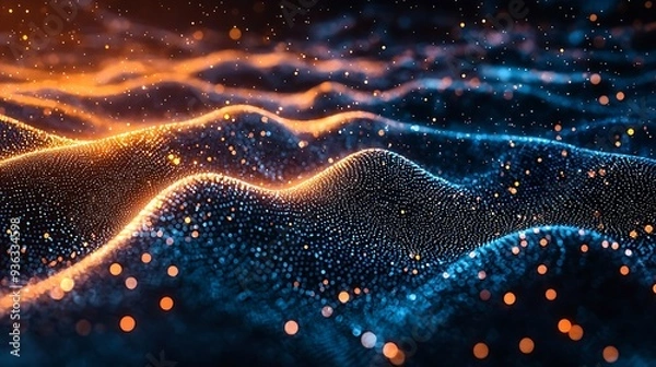 Fototapeta Abstract blue and orange glowing lights background, creating a visually striking contrast that represents the fusion of technology and design.