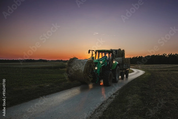 Obraz Traktor wiozący słomę
