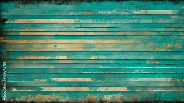 Obraz Distressed teal paint featuring peeling and chipped layers