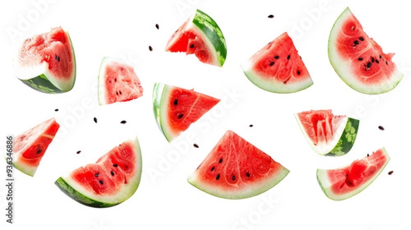 Fototapeta Watermelon slices falling 