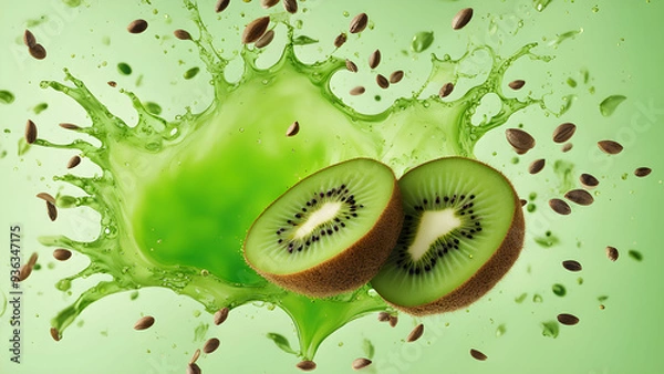 Obraz kiwi fruit splash with lime background 