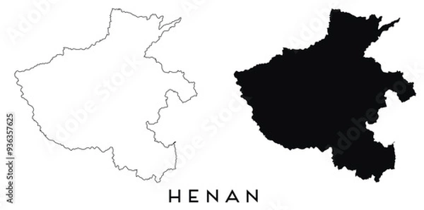 Fototapeta Henan map outline and black silhouette vector