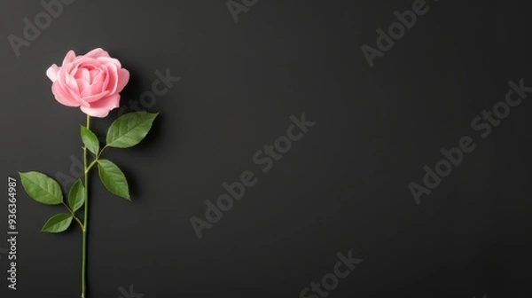 Obraz A minimalist black backdrop with a beautifully designed rose border, adding a touch of charm and elegance to the composition. The image provides ample copy space for adding text or graphics, perfect