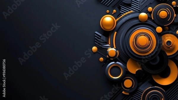 Fototapeta Abstract design featuring a blend of circular shapes and bold orange tones against a dark background, perfect for modern art.