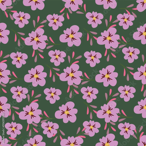 Fototapeta seamless vintage flower pattern on navy background