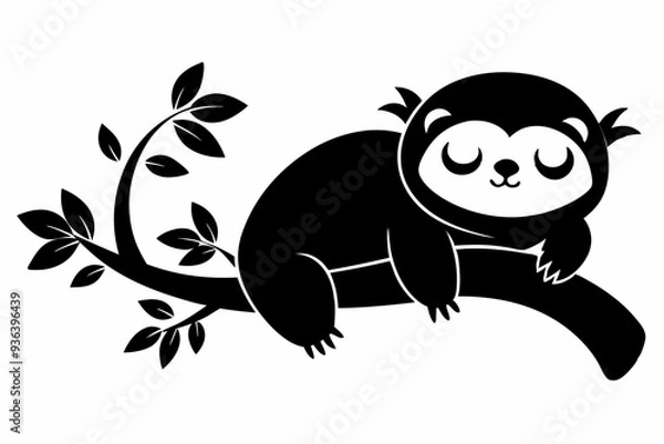 Fototapeta Sloth sleeping on a tree branch silhouette Vector illustration.
