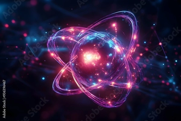 Obraz Visualizing the Atomic Structure with Vibrant Neon Energy Paths