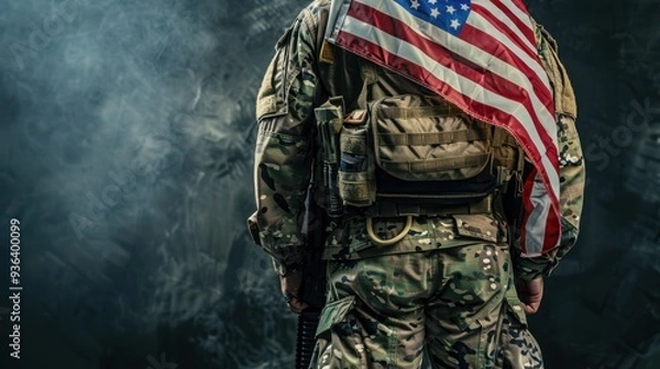 Obraz A Soldier with American Flag.