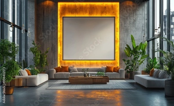 Obraz Modern Loft Interior Design with Large Blank Canvas