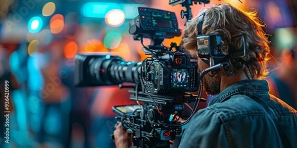 Fototapeta Cameraman Filming a Concert with a Professional Camera