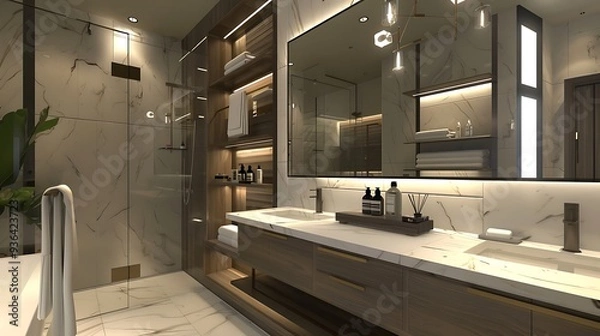 Fototapeta Washroom with custom vanity and sleek fixtures