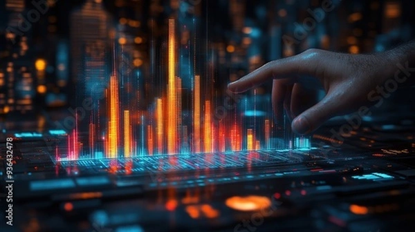 Fototapeta Hand Projecting a Futuristic Digital Bar Chart