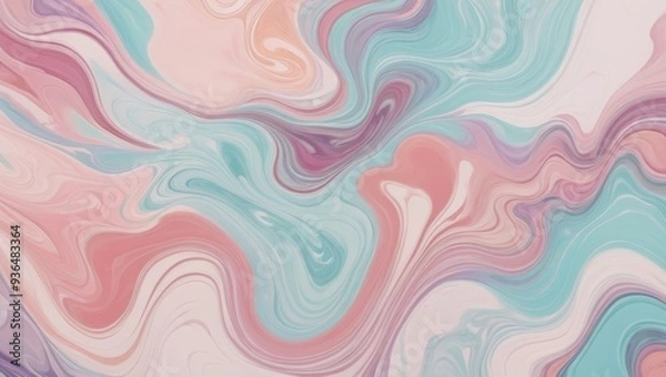 Fototapeta Abstract pastel colors marble swirl background, fluid art design with copy space