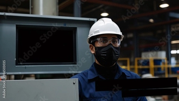 Obraz blank text engineer helmet factory industry.