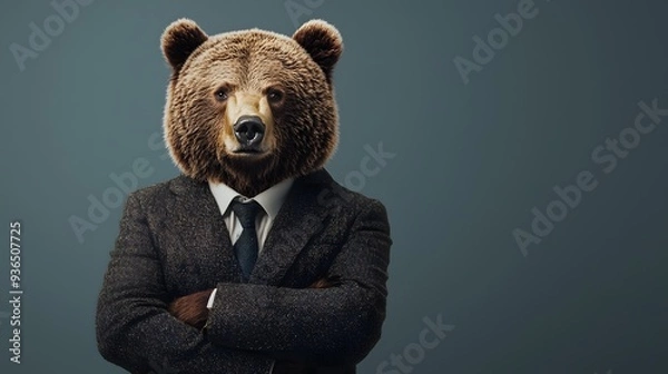 Obraz Confident Bear Businessman Wearing Formal Attire in Corporate Setting