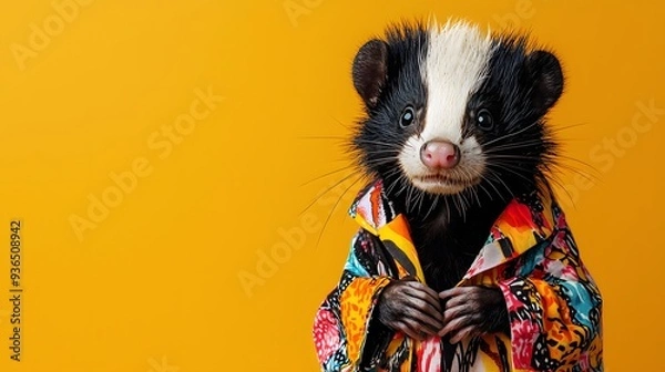 Obraz Fashionable Skunk in Vibrant Patterned Attire Posing for a Whimsical Portrait