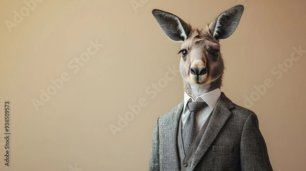 Obraz Formally Dressed Kangaroo in Business Attire Posing in Corporate Environment