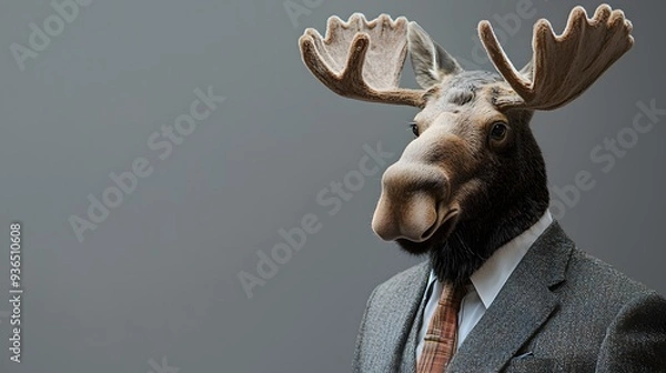 Obraz Moose in Business Suit on Plain Background