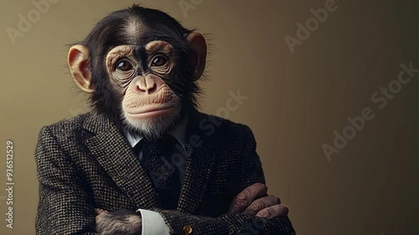 Obraz Sophisticated Simian A Chimpanzee in Business Attire Ponders the Corporate World