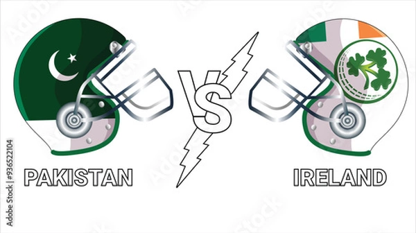 Fototapeta Pakistan Vs Ireland 3D Illustration vector flags over cricket Helmet for Versus Match with Transparent Background