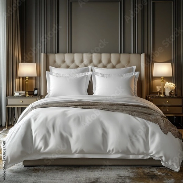 Fototapeta Classic bed with pillow and throw created with generated ai