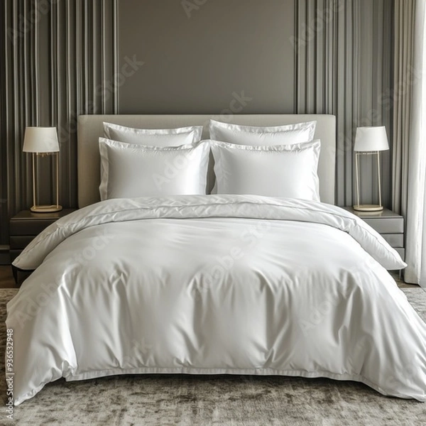 Fototapeta Classic bed with pillow and throw created with generated ai