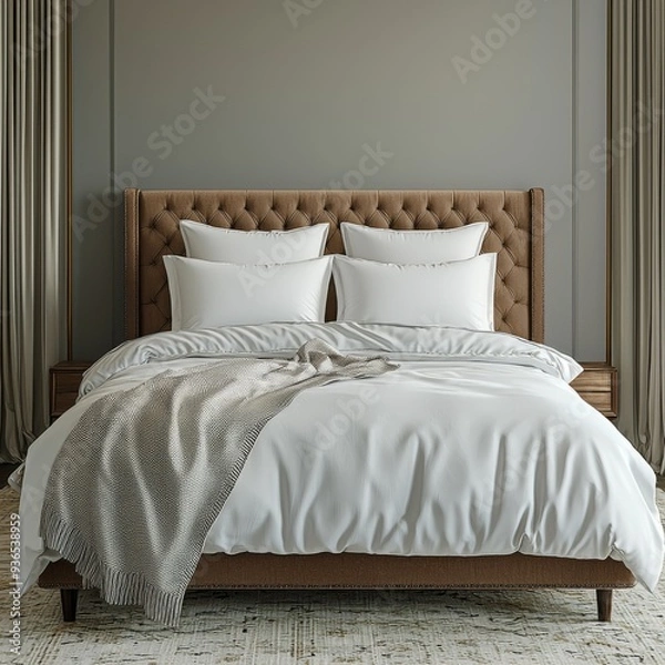 Fototapeta Classic bed with pillow and throw created with generated ai