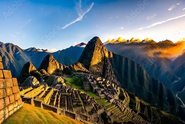 Obraz Sunset over Machu Picchu ruins, Peru