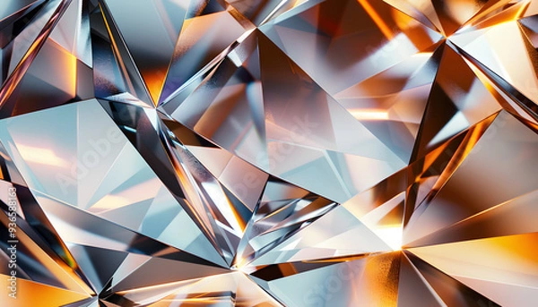 Fototapeta A stunning close-up of beautifully cut gemstones reflecting light, showcasing intricate facets and a mix of cool and warm tones.