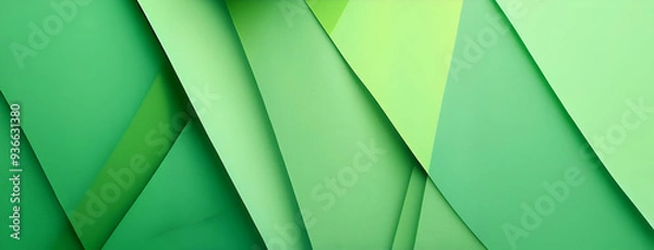 Fototapeta Layered green abstract paper design featuring various shades and angles for creative backgrounds and textures